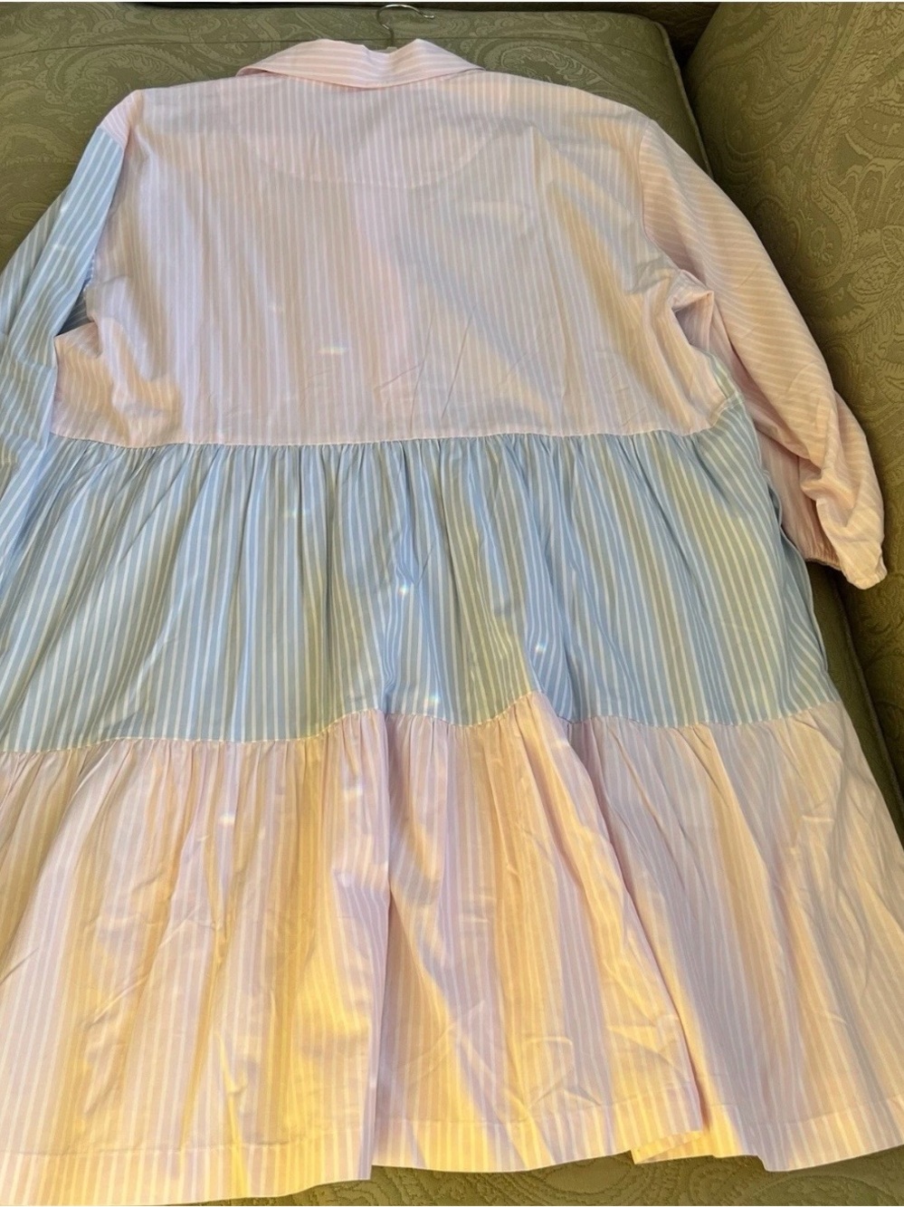 Anthropologie Pink & Light Blue Tiered Button-Front Tunic - Picture 7 of 9